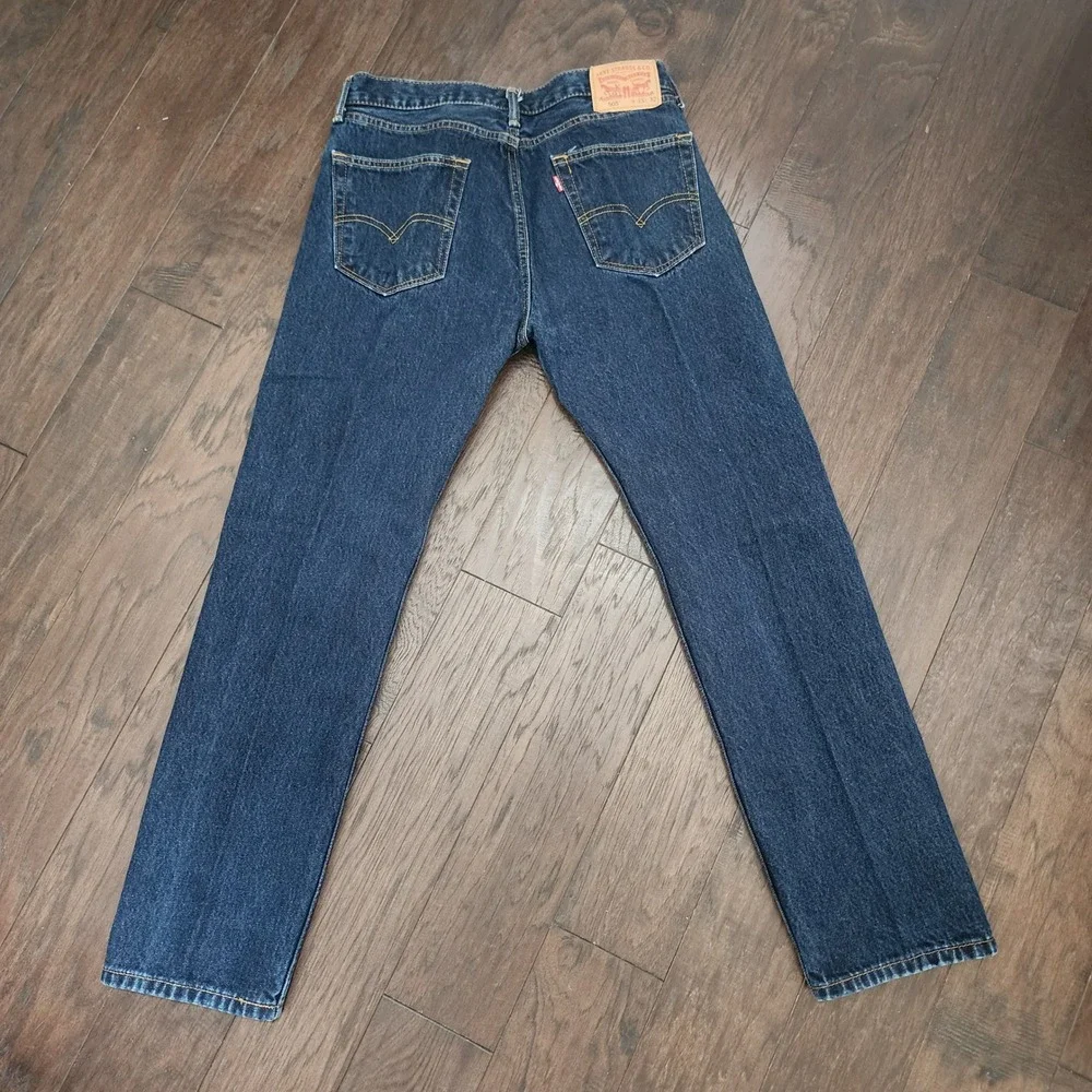 Levis 505 Regular Fit Straight Leg Jeans Dark Wash Indigo Denim 33x32 Mens